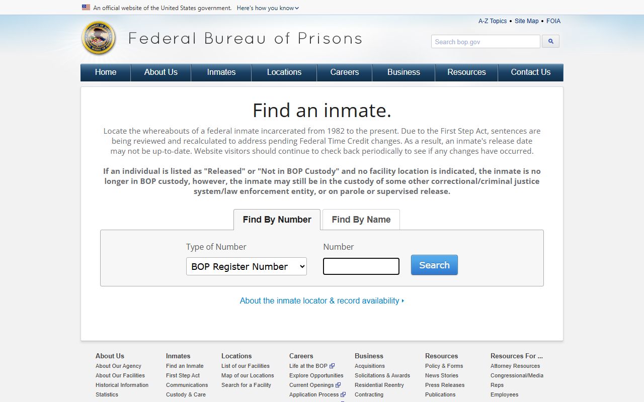 Federal BOP inmate locator for a Bristol case outside CT DOC custody records